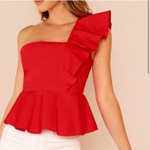 Red crop one shoulder